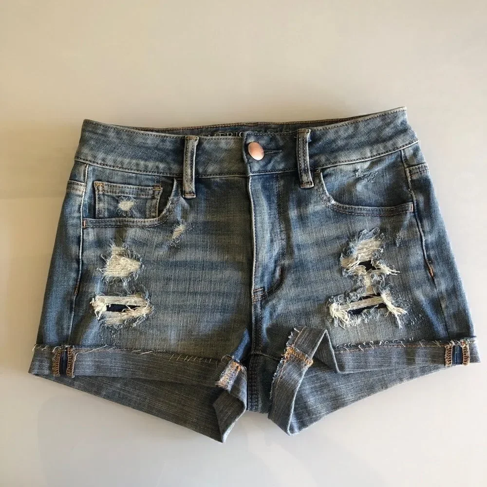 High-Waisted Denim Shortie Shorts - Picture 3 of 8